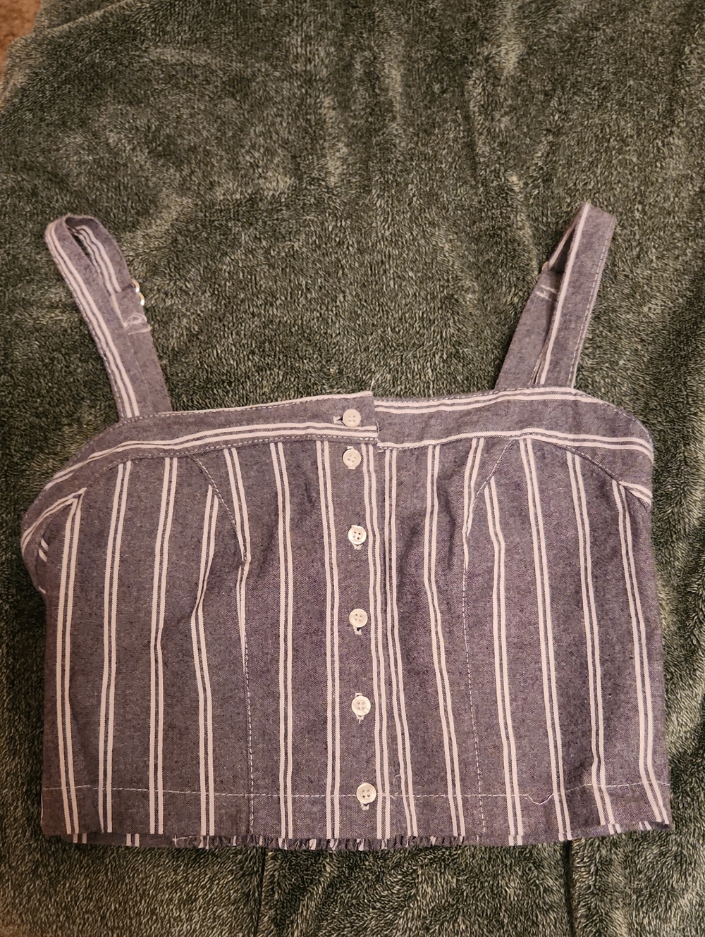 Brandy Melville Blue and White Striped Button-Front Crop Top